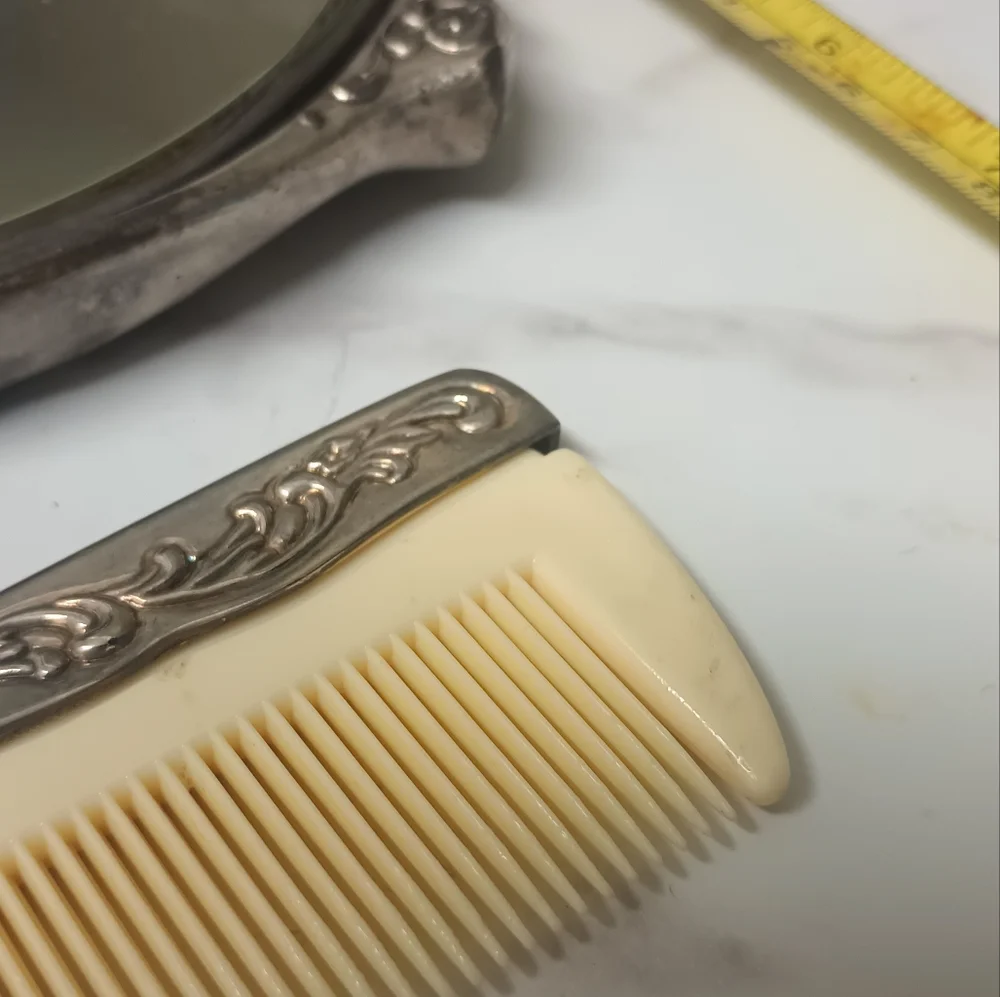 Antique Art Nouveau Sterling Silver Hand Mirror & Comb